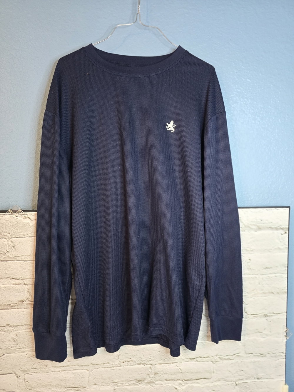Rugby University Men's Long Sleeve Navy Shirt with Small Crest Sz L